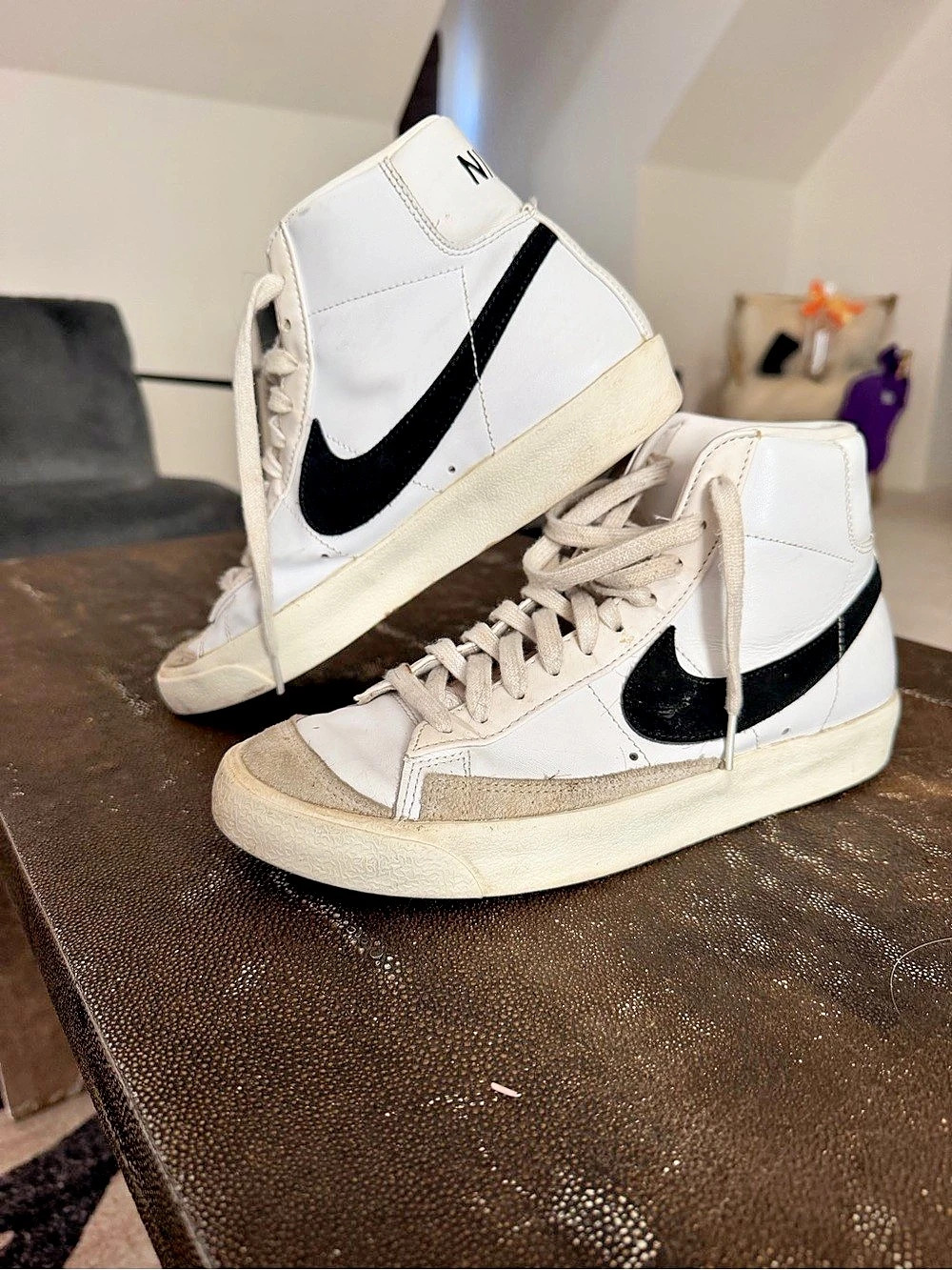 Nike Blazer Mid '77 Vintage White Black Sneakers in White & Black